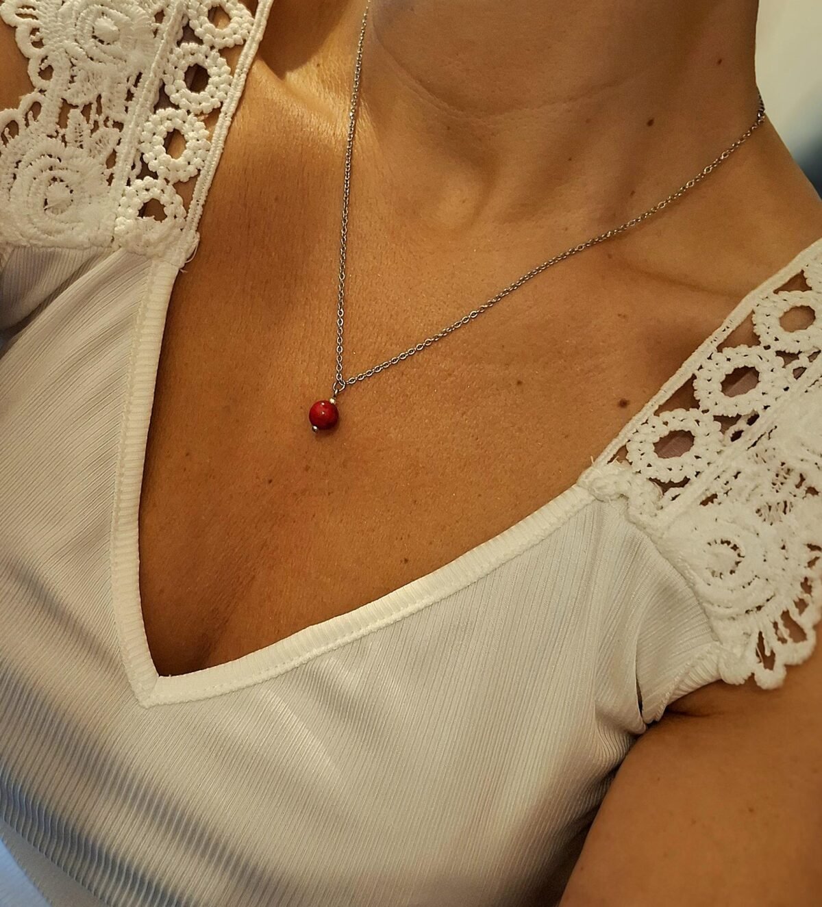 Parure Argentée "Braise" — Créoles & Collier Howlite Rouge - photo 4