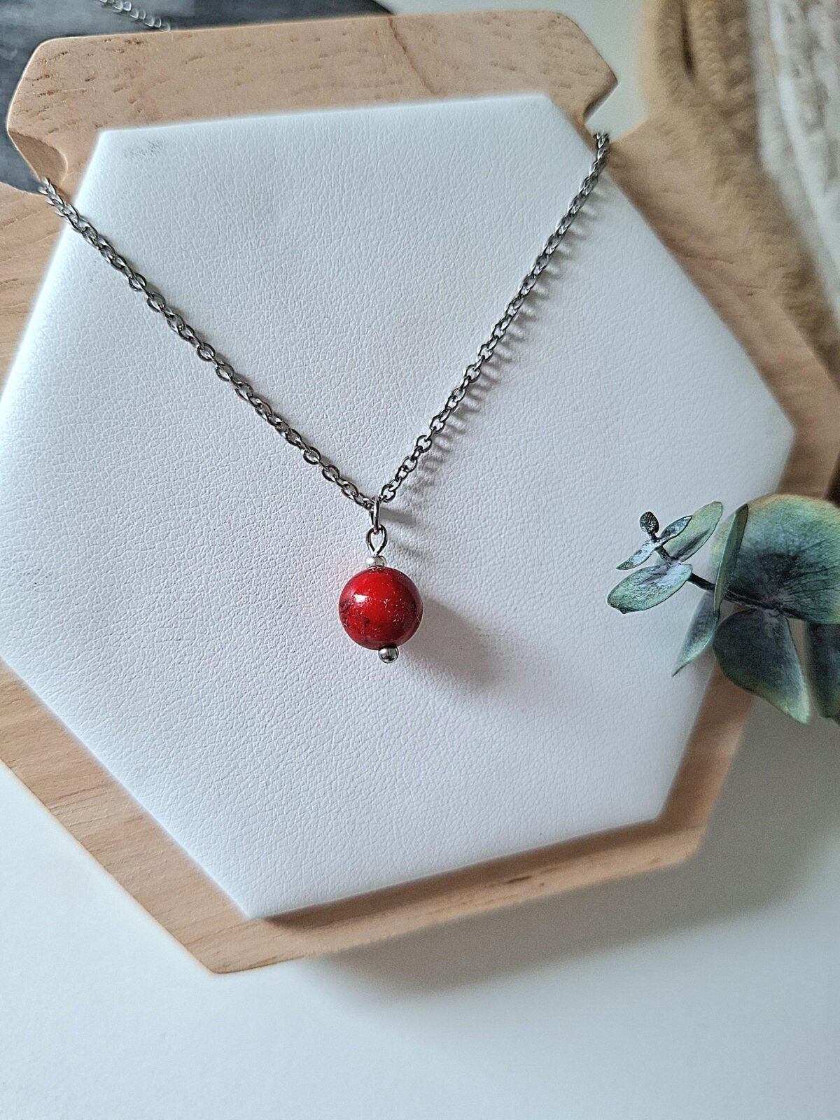 Parure Argentée "Braise" — Créoles & Collier Howlite Rouge - photo 6
