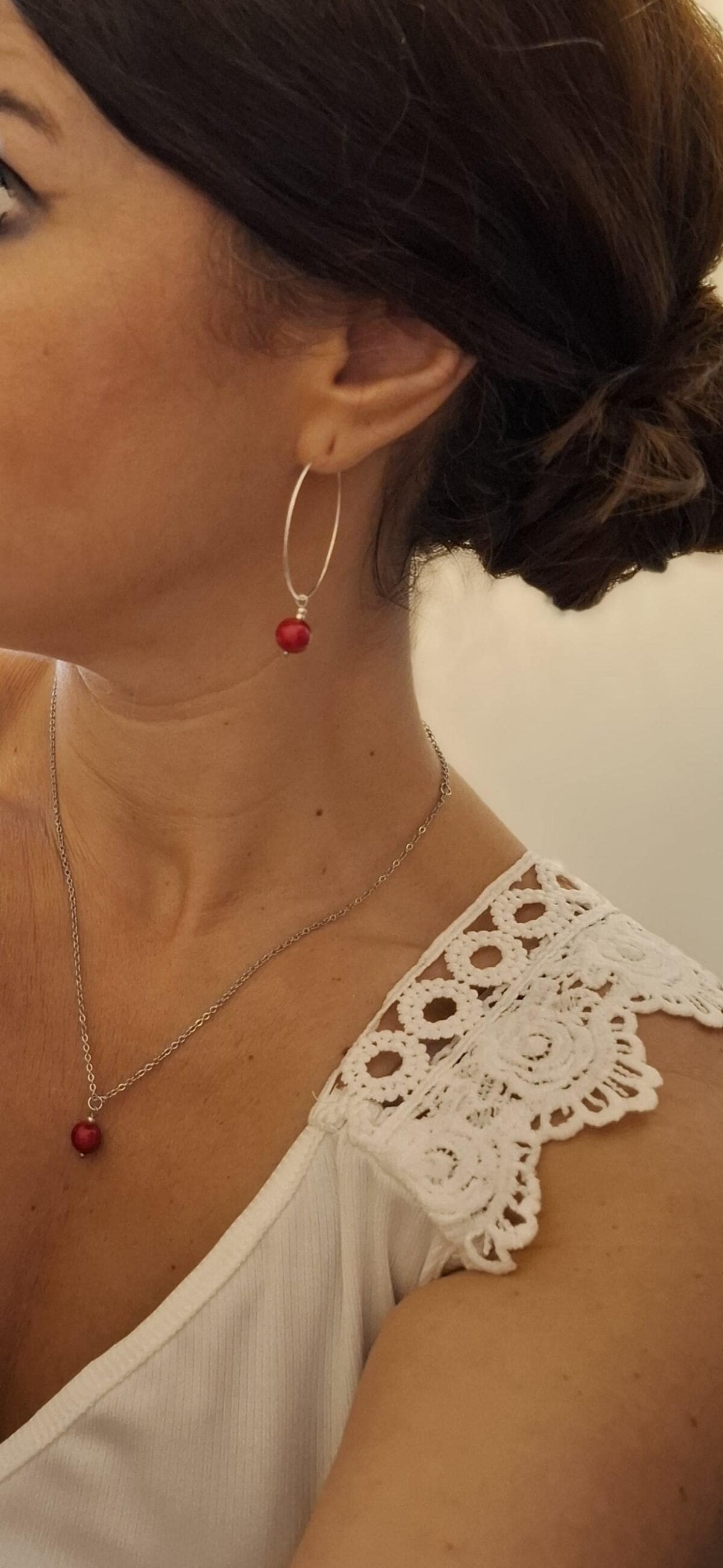 Parure Argentée "Braise" — Créoles & Collier Howlite Rouge