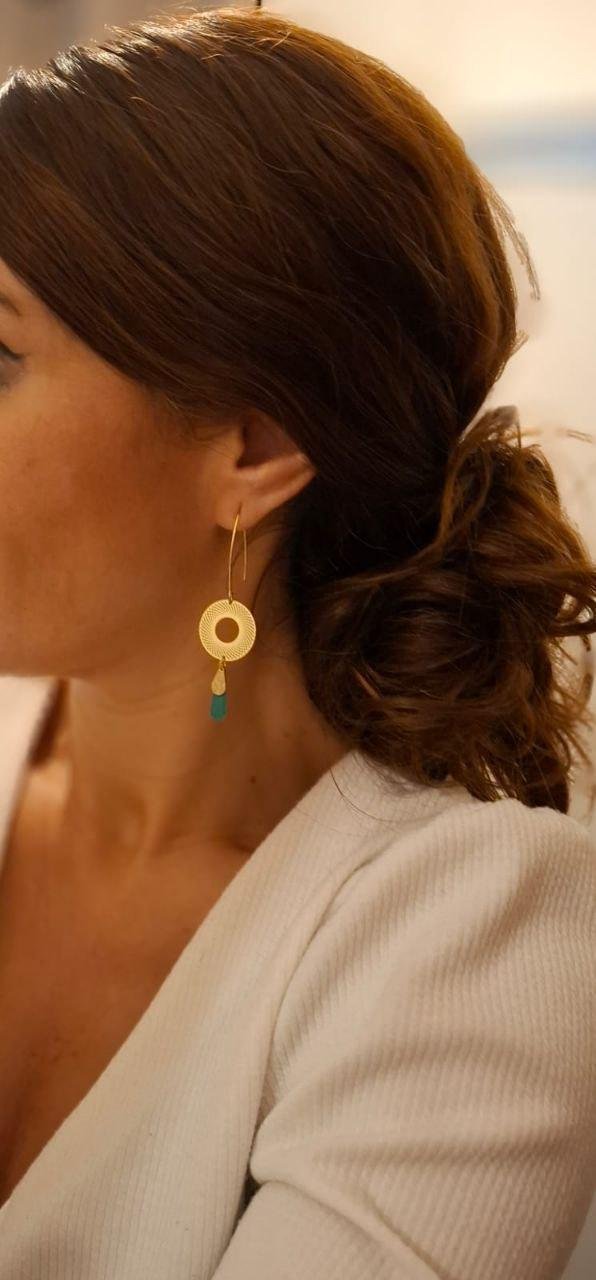 Boucles d'Oreilles Dorées "Vert d'Eau" — Rosace Ajourée & Goutte Émaillée - photo 2 Boucles d'Oreilles Dorées "Vert d'Eau" — Rosace Ajourée & Goutte Émaillée - photo 2