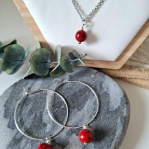Parure Argentée "Braise" — Créoles & Collier Howlite Rouge - photo 2
