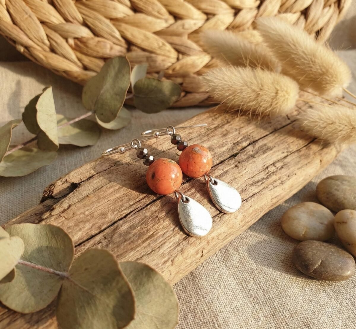 Boucles d'Oreilles Argentées "Corail" — Perles Orange & Goutte Boucles d'Oreilles Argentées "Corail" — Perles Orange & Goutte