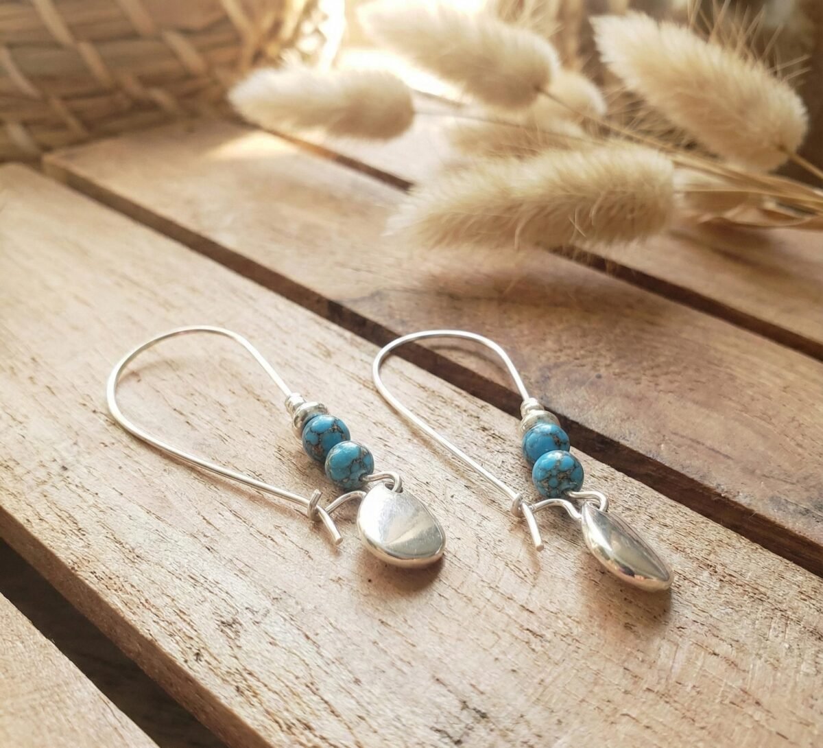 Boucles d'Oreilles Argentées "Ligne" — Grands Crochets & Turquoise - photo 6 Boucles d'Oreilles Argentées "Ligne" — Grands Crochets & Turquoise - photo 6
