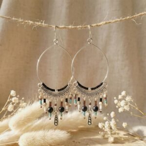 Grandes Créoles Tissées "Plume" — Miyuki Blanches & Howlite