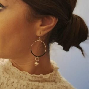 Créoles Tissées "Aube" — Miyuki Noir, Howlite & Quartz Rose