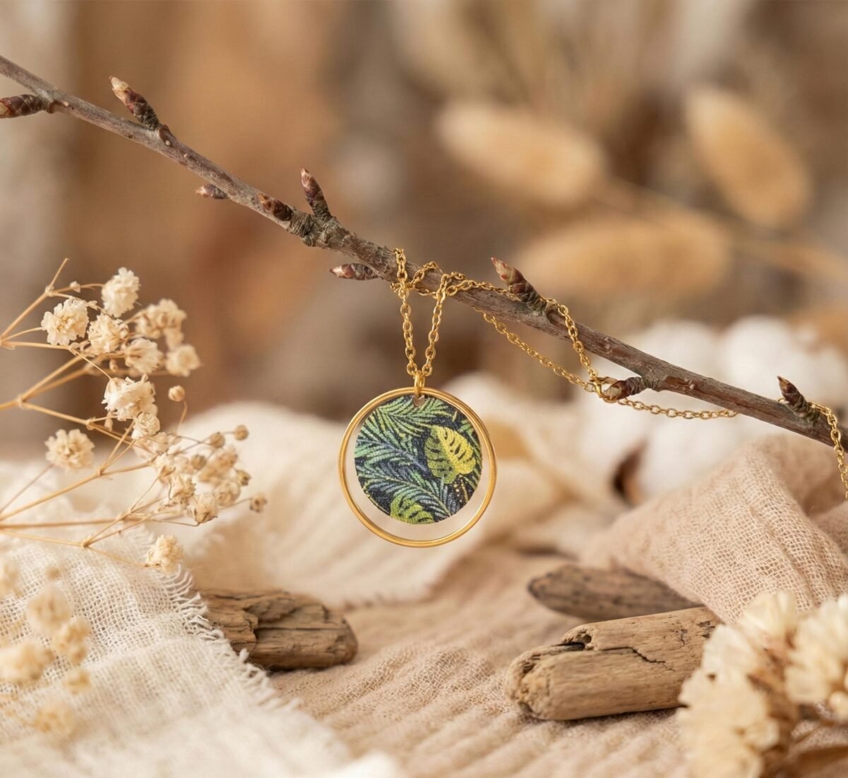 Collier Doré "Jungle" — Pendentif Rond & Motif Tropical - photo 2