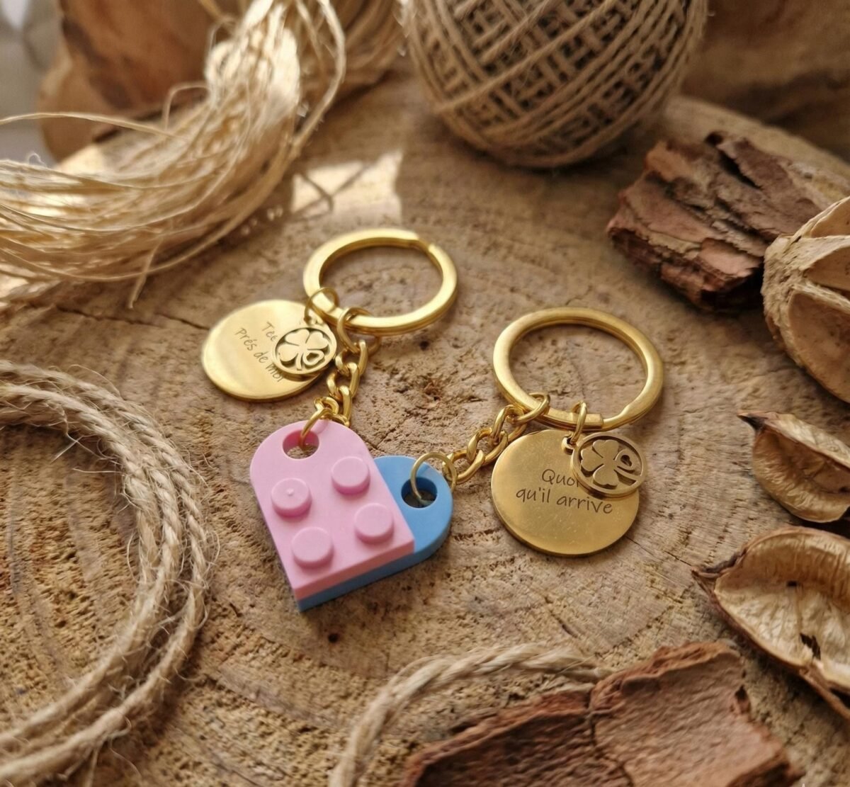 Porte-clés personnalisé double médaille – lot de 2 à partager