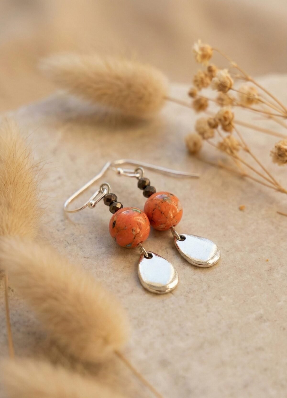 Boucles d'Oreilles Argentées "Corail" — Perles Orange & Goutte - photo 3 Boucles d'Oreilles Argentées "Corail" — Perles Orange & Goutte - photo 3