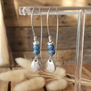Boucles d'Oreilles Argentées "Ligne" — Grands Crochets & Turquoise