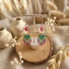 Boucles d'Oreilles Tissées "Prairie" — Franges Miyuki Vert & Rose - photo 4