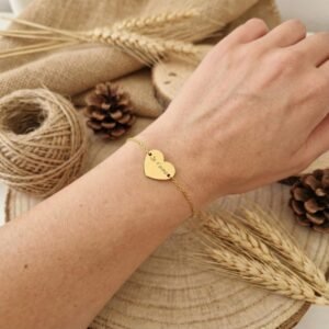 Bracelet personnalisé cœur gravé – cadeau amour et amitié