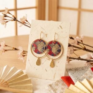 Créoles Dorées "Sakura" — Médaillon Japonais & Goutte Martelée