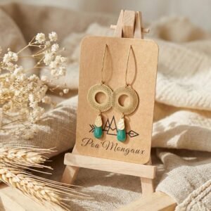 Boucles d'Oreilles Dorées "Vert d'Eau" — Rosace Ajourée & Goutte Émaillée