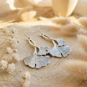 Boucles d'Oreilles Argentées "Ginkgo" — Double Feuille Pendante - photo 3