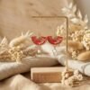Créoles Dorées "Sensu Rouge" — Éventail Émaillé & Goutte Blanche - photo 3