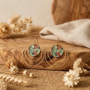 Créoles Dorées "Coquelicot" — Triple Anneau & Cabochon Fleuri