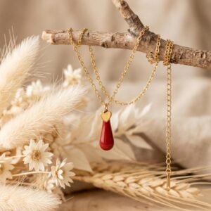 Collier Doré "Cœur Rouge" — Goutte Émaillée & Cœur Collier Doré "Cœur Rouge" — Goutte Émaillée & Cœur