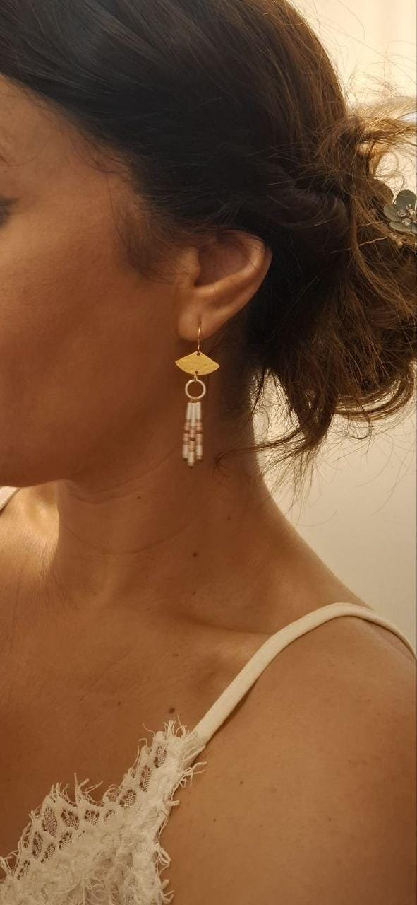 Boucles d'Oreilles Tissées "Cérémonie" — Éventail Miyuki Doré