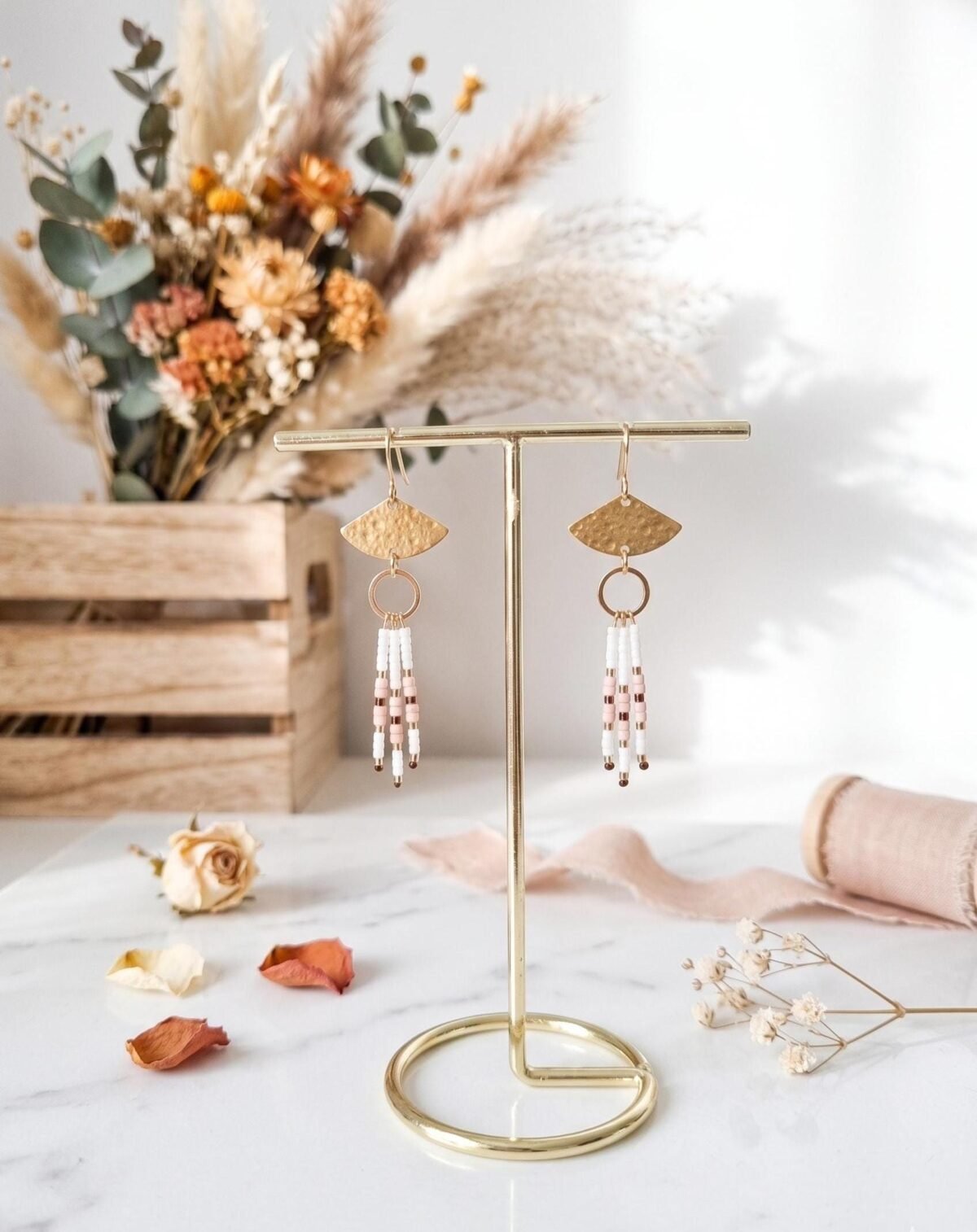 Boucles d'Oreilles Tissées "Cérémonie" — Éventail Miyuki Doré - photo 2