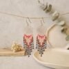 Boucles d'Oreilles Tissées "Rosace" — Estampe Fleurie & Franges Rose Rouge - photo 4