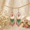 Boucles d'Oreilles Tissées "Prairie" — Franges Miyuki Vert & Rose