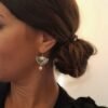 Boucles d'Oreilles Argentées "Nuit Blanche" — Éventail Émail Noir & Coquillage - photo 3