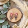Boucles d'Oreilles Tissées "Rosace" — Estampe Fleurie & Franges Rose Rouge - photo 3