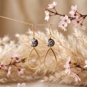 Parure Dorée "Encre de Chine" — Collier & Boucles Perle Japonaise