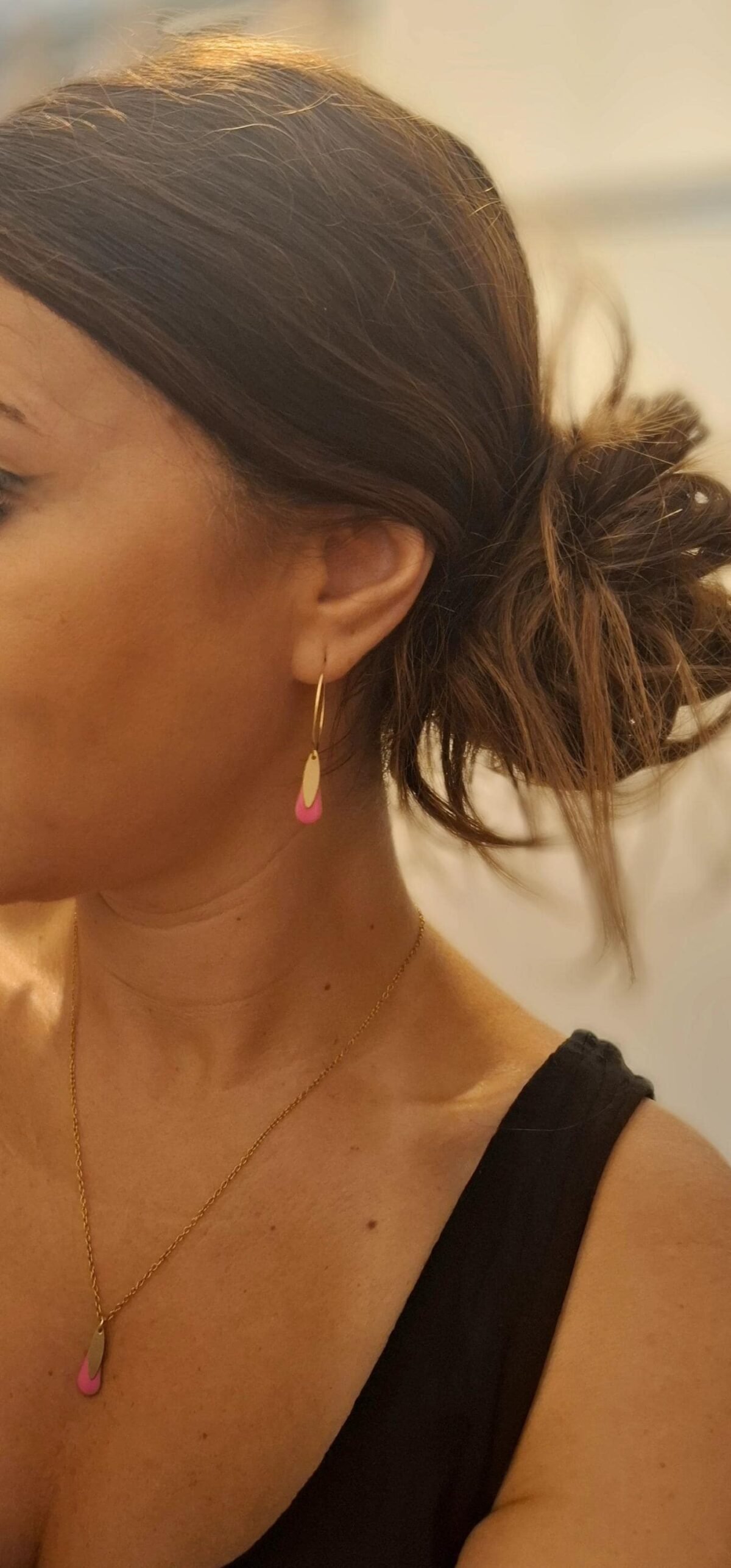 Parure Dorée "Fuchsia" — Collier & Créoles Émail Rose - photo 4