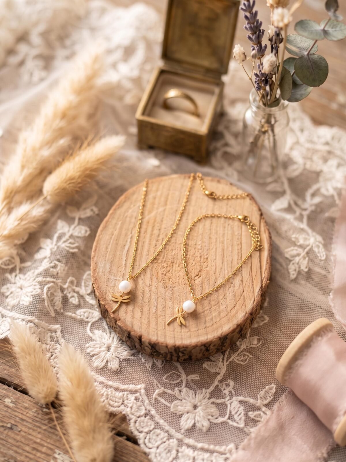 Parure Mariage Dorée "Libellule" — Collier, Bracelet & Boucles - photo 2