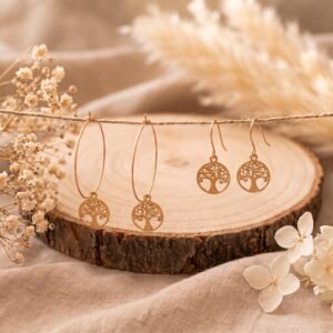 Duo Boucles d'Oreilles Dorées "Racines" — Arbre de Vie Assorti Duo Boucles d'Oreilles Dorées "Racines" — Arbre de Vie Assorti