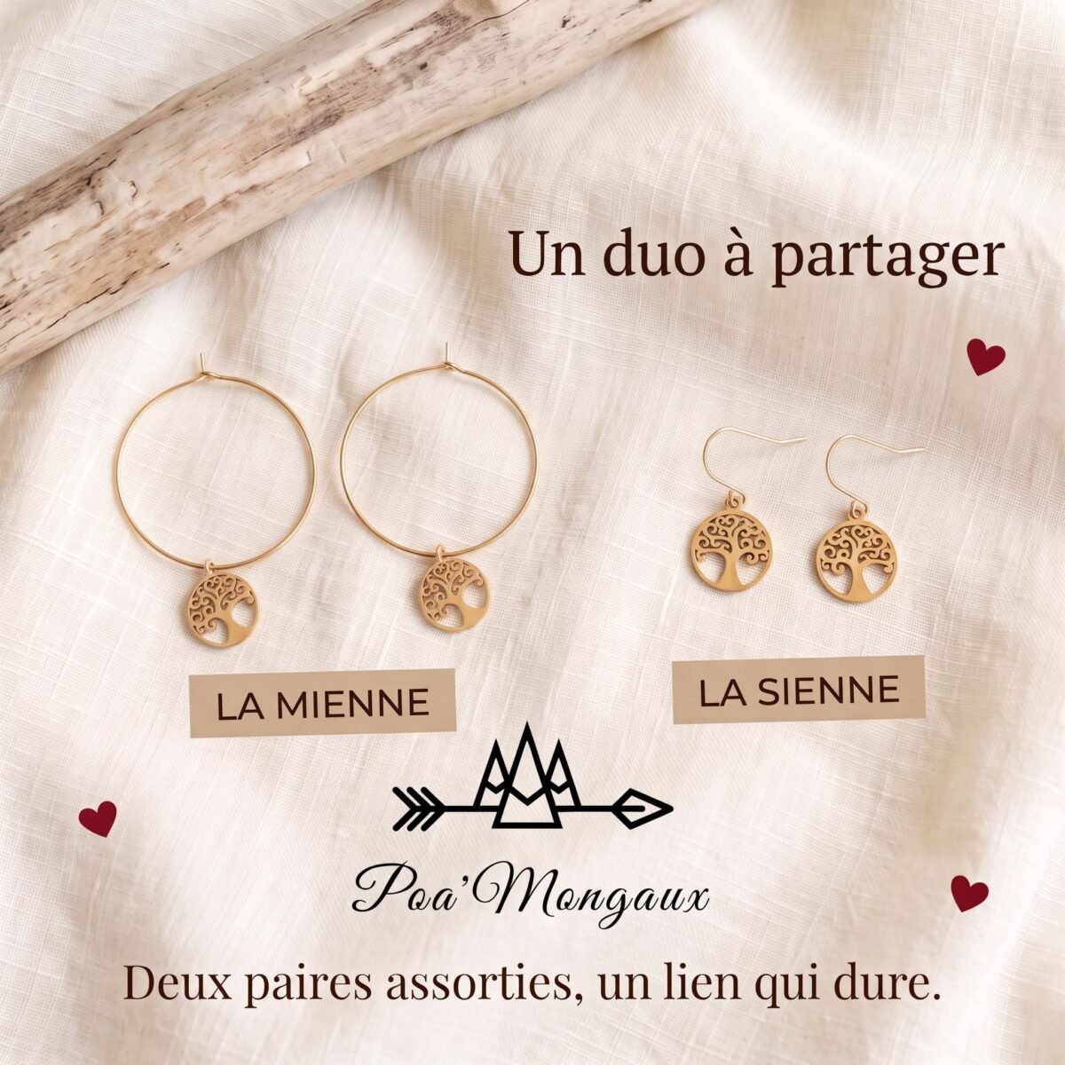 Duo Boucles d'Oreilles Dorées "Racines" — Arbre de Vie Assorti - photo 2