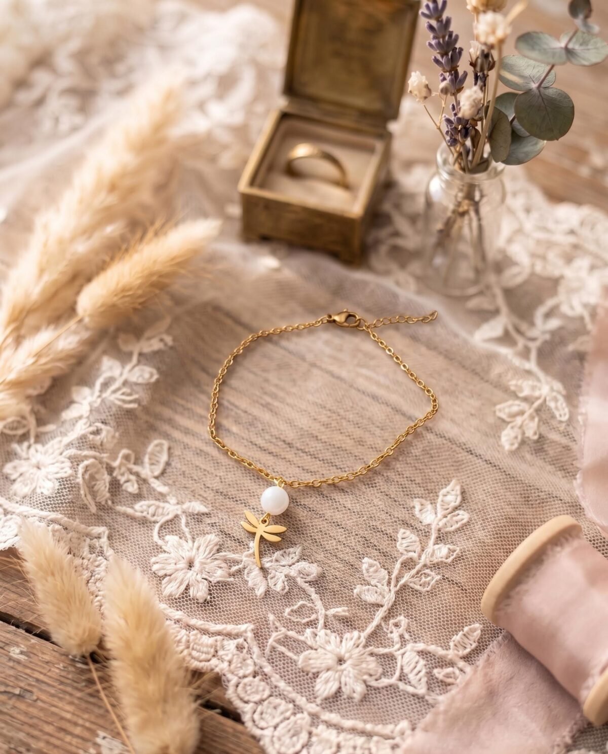 Parure Mariage Dorée "Libellule" — Collier, Bracelet & Boucles - photo 6