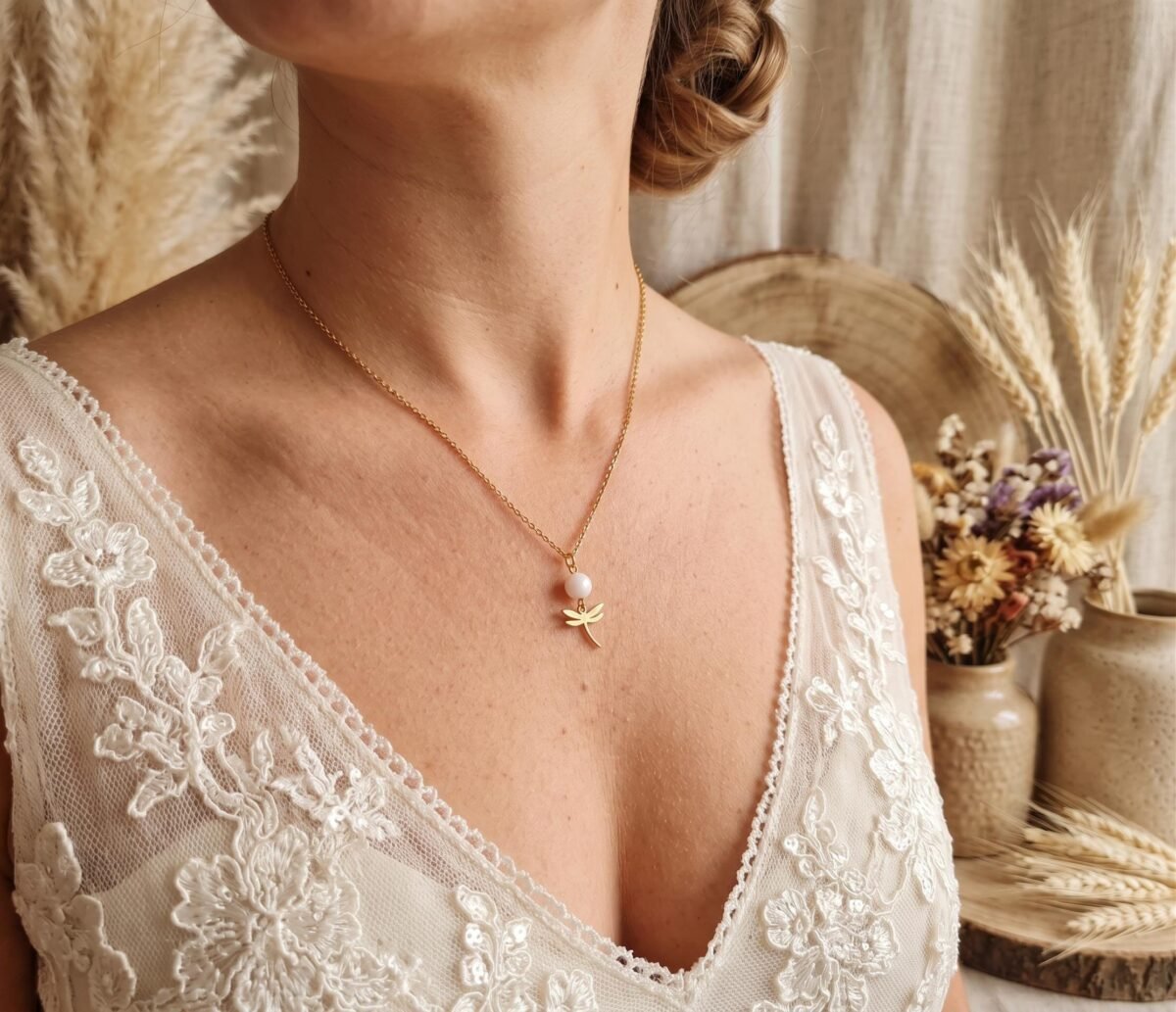 Parure Mariage Dorée "Libellule" — Collier, Bracelet & Boucles - photo 4