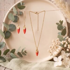 Parure Dorée "Corail" — Collier & Boucles Marquise - photo 3 Parure corail dorée : collier et boucles d'oreilles marquise en émail corail
