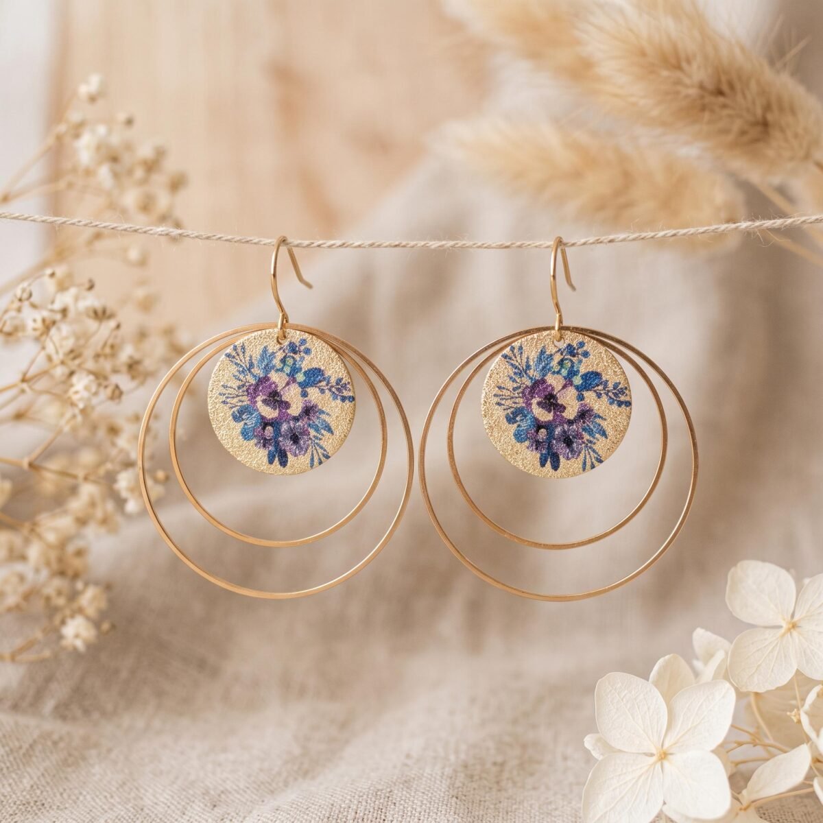 Créoles Doubles Dorées — Médaille Japonaise Violette - photo 2