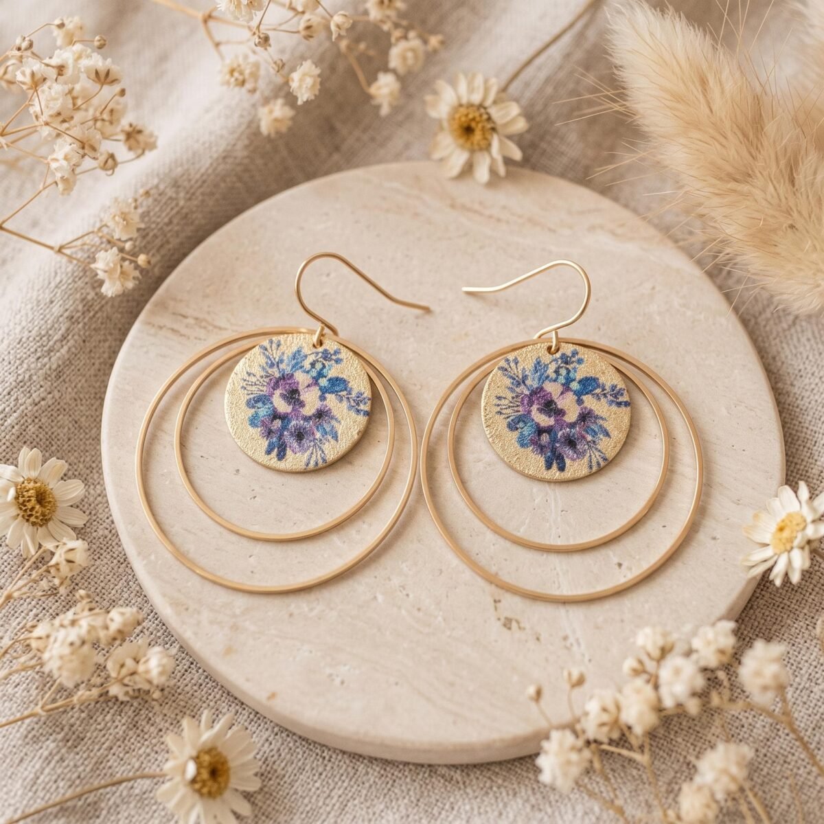 Créoles Doubles Dorées — Médaille Japonaise Violette
