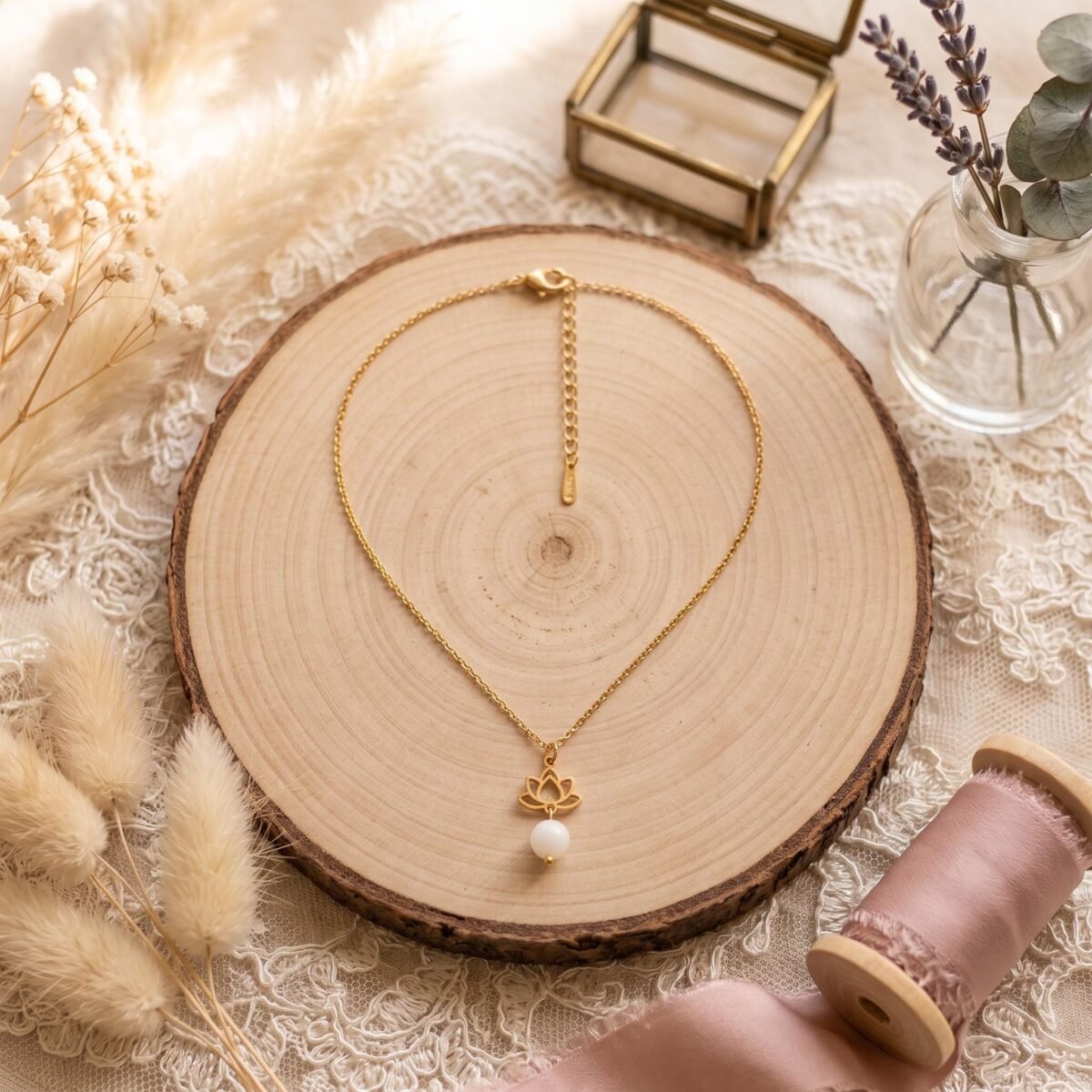 Lotus Doré & Nacre — Boucles d’Oreilles, Collier ou Parure - photo 3