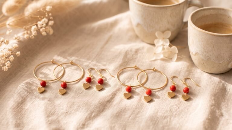 Duo de boucles d'oreilles dorées assorties à partager entre sœurs